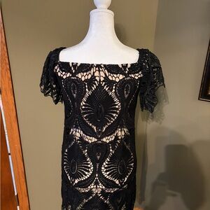 Free People Black Crochet Midi Dress with Nude Lining